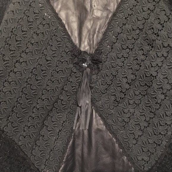 Leather Vintage Designer Long Black Jacket with velvet and lace Limited Edition - Picture 2 of 7